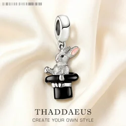 925 Sterling Silver Rabbit Charm Magician Jewelry Bunny With Top Hat Magic New Cute Gift