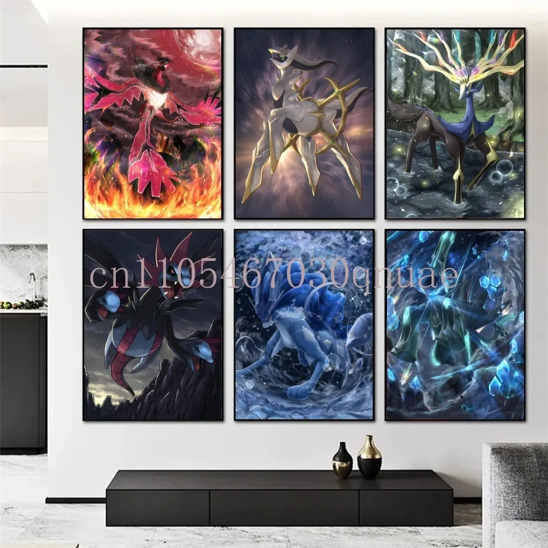 

Classic Anime Pokemon Posters Peripherals Squirtle Canvas Painting Dialga Fight Picture for Bedroom Birthday Wall Decor Gifts