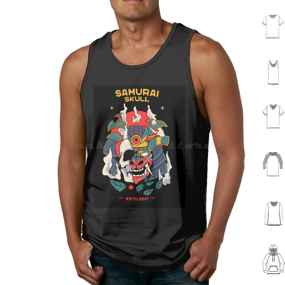 Skull Tank Tops Vest Sleeveless Skull Japan Cool Japanese Katana Oni Ronin Anime Death Demon Shinobi Manga Japanart Monster