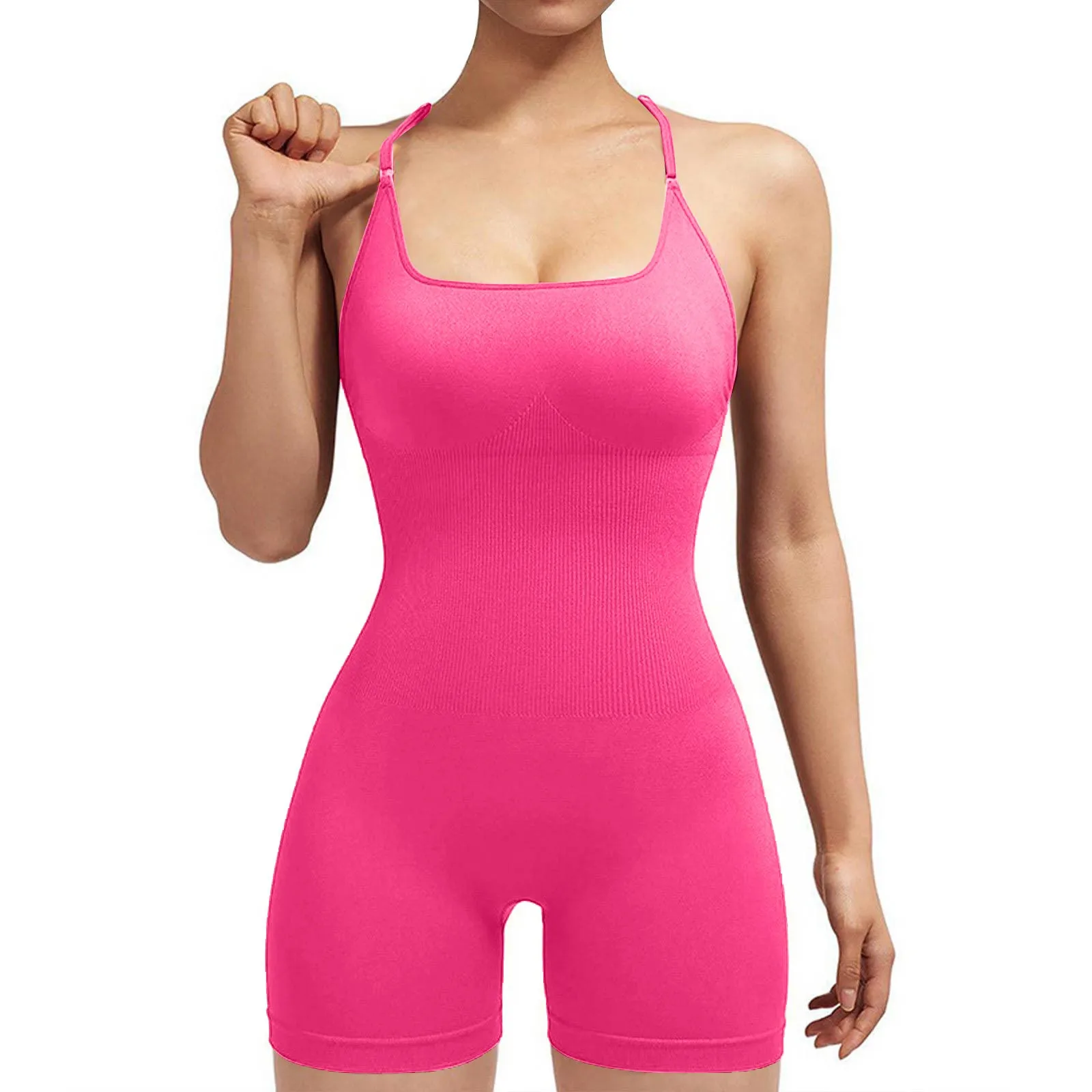 

Летний женский короткий комбинезон, женский модный обтягивающий персиковый комбинезон с подтяжкой бедер, цельная одежда для йоги, формирующий фитнес-костюм, одежда