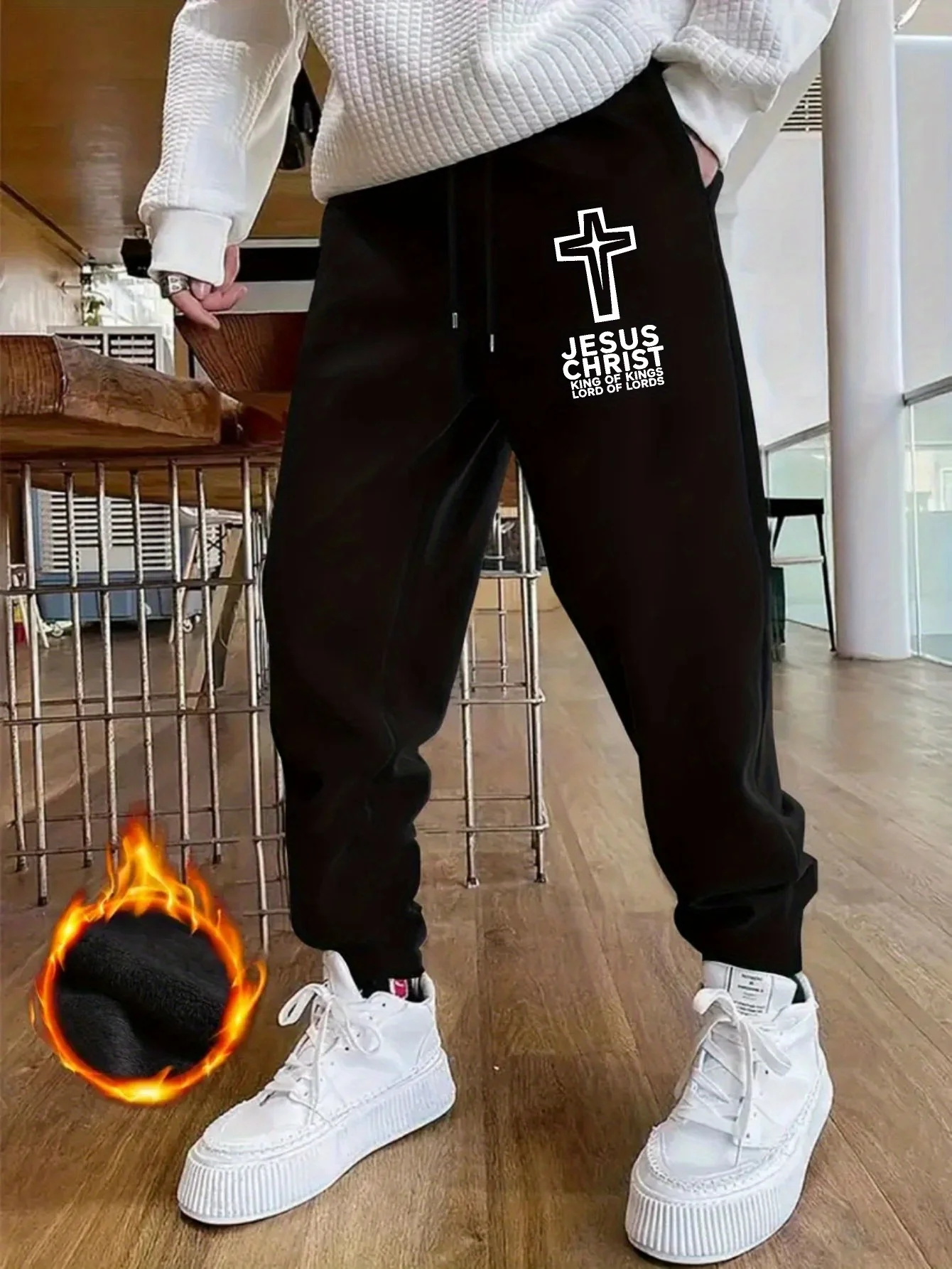 Pantaloni sportivi da uomo con motivo Gesù Cristo, pantaloni con coulisse stampati casual alla moda, stampa con design incrociato, adatti per S-3X casual