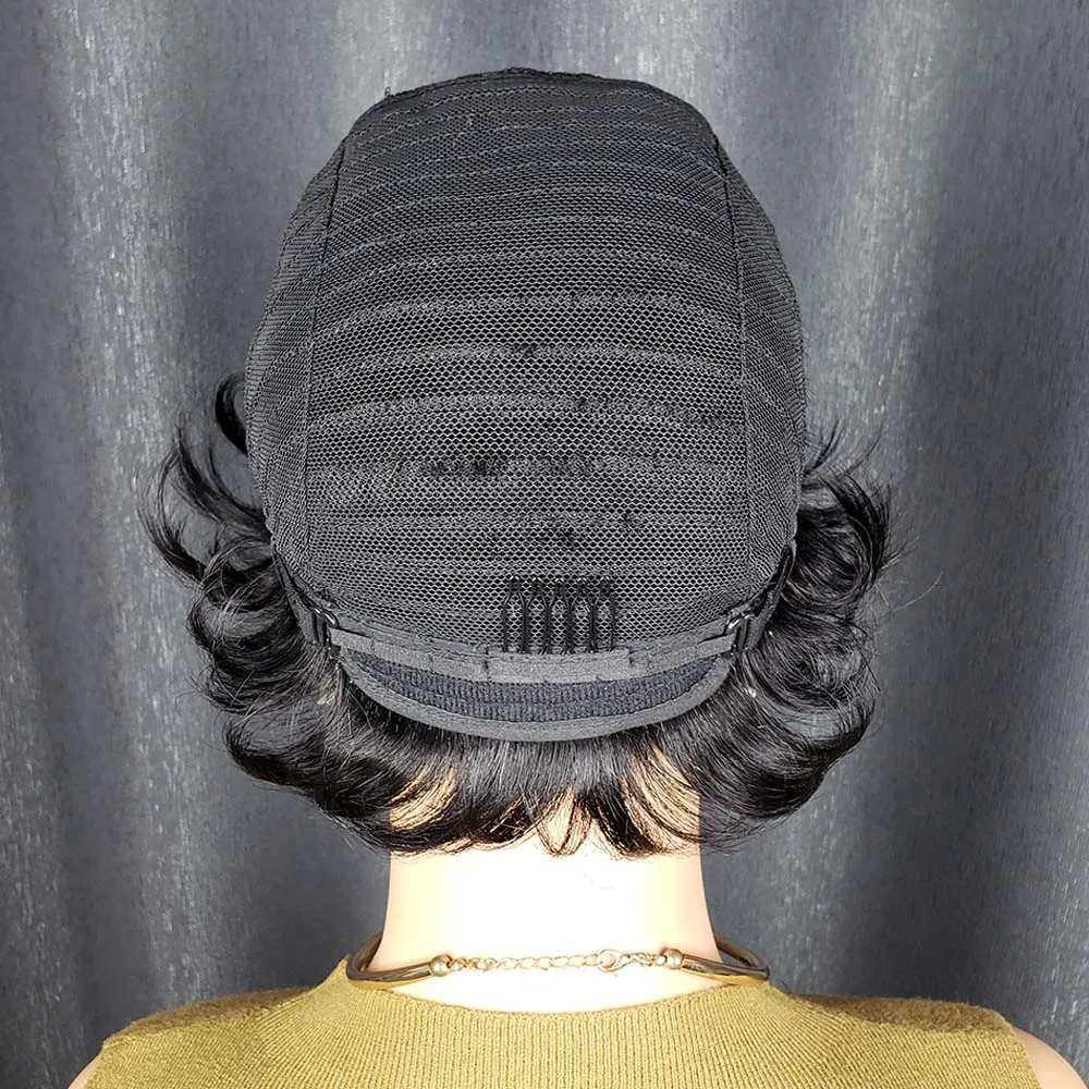 Pixie Cut Wigs for Black Women Human Hair Short Layered Wigs Full Machine Made Natural Wig with Bangs