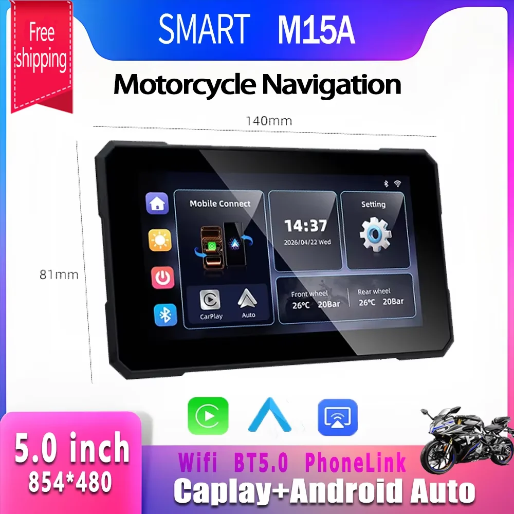 SMART 5.0 inch GPS Motorcycle Navigation Wireless CarPlay Moto Android Auto Portable Digital Dashboard Removable Display Screen