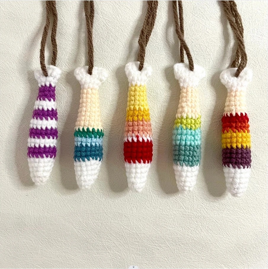 Knitted Lanyard Color Fish Bag Hanging Ornament Handmade key Chain Car Interior Decoration Home Decor Pendant Miniature macrame