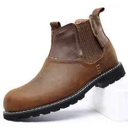 Men Chelsea Boots Non-slip Leather Boots Casual Outdoors Ankle Boots Male Shoes Adult Wear-resisting Autumn Boots Plus Size 48