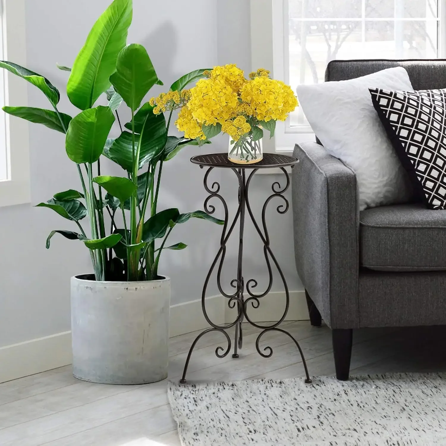 Suporte de planta de 2 pacotes para ambientes internos e externos, suporte de vaso de flores de metal com pedestal resistente de 22,5 polegadas de altura