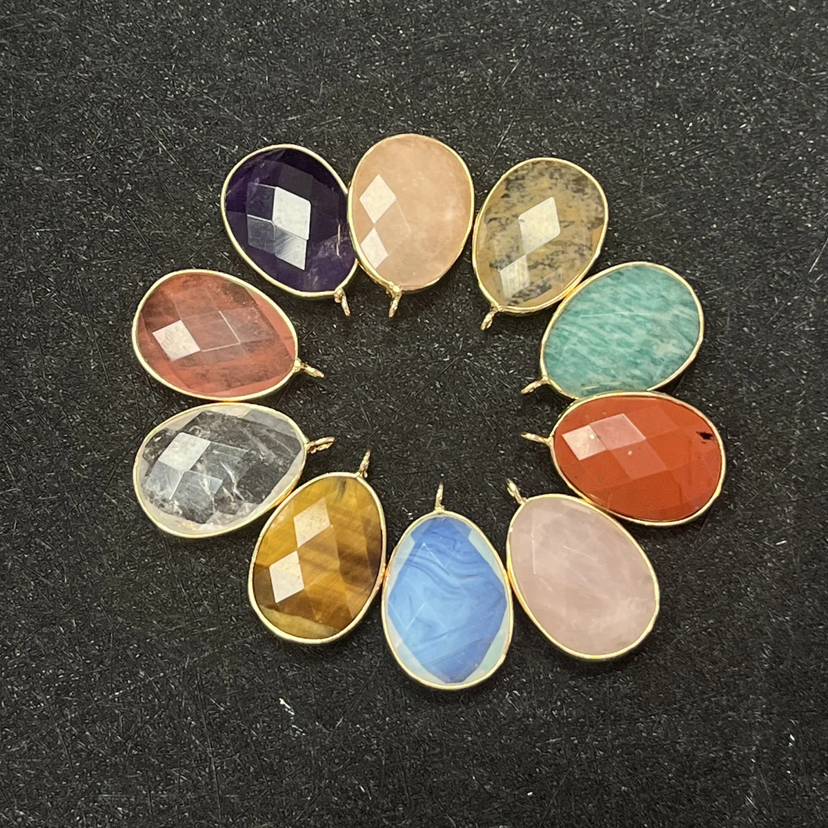 25x38mm Charms Natural Stone Faceted Crystal Aagte Golden Edge Pendant for DIY Women Men Necklace Jewelry Making Accessories