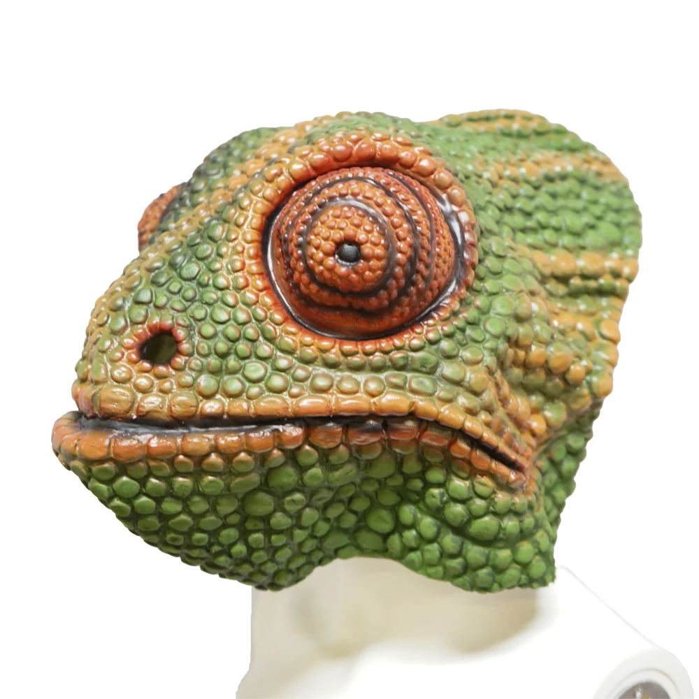 Eraspooky Animal Mask Chameleon Full Face Mask Reptile Lizard Cosplay Latex Headgear Easter Halloween Carnival Party Props