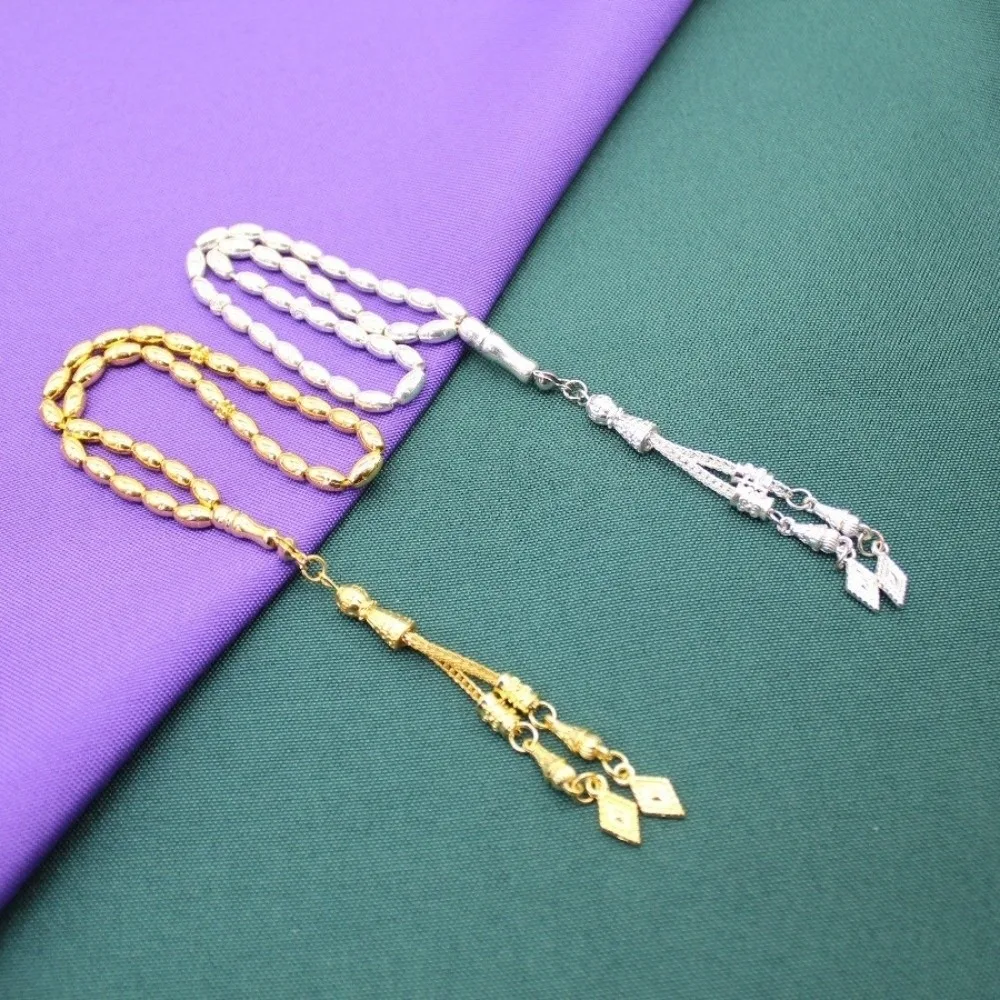 Vintage 23cm Length Prayer Beads Silver/Gold Alloy Praise Beads Rice Grain Shape Muslim Tasbih Middle East Use