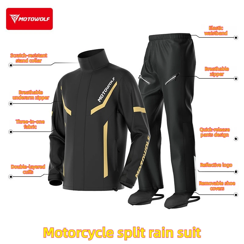 Motorcycle Riding Rain Suit Waterproof Split Jacket & Pants, Wear Resistant Stand Collar Raincoat for Motorbike Rider