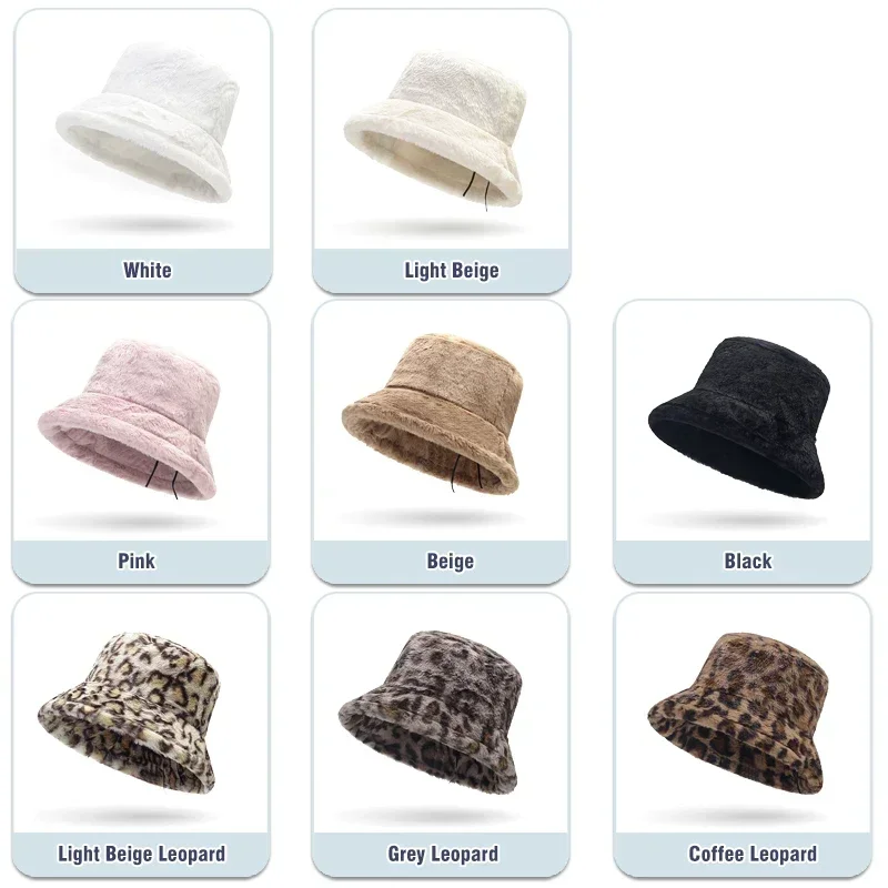 Autumn/Winter Plush Thickened Bucket Hat,Ear Protection Warm Versatile Multi-Color Fishermans Hats,Leopard Print Session Hat