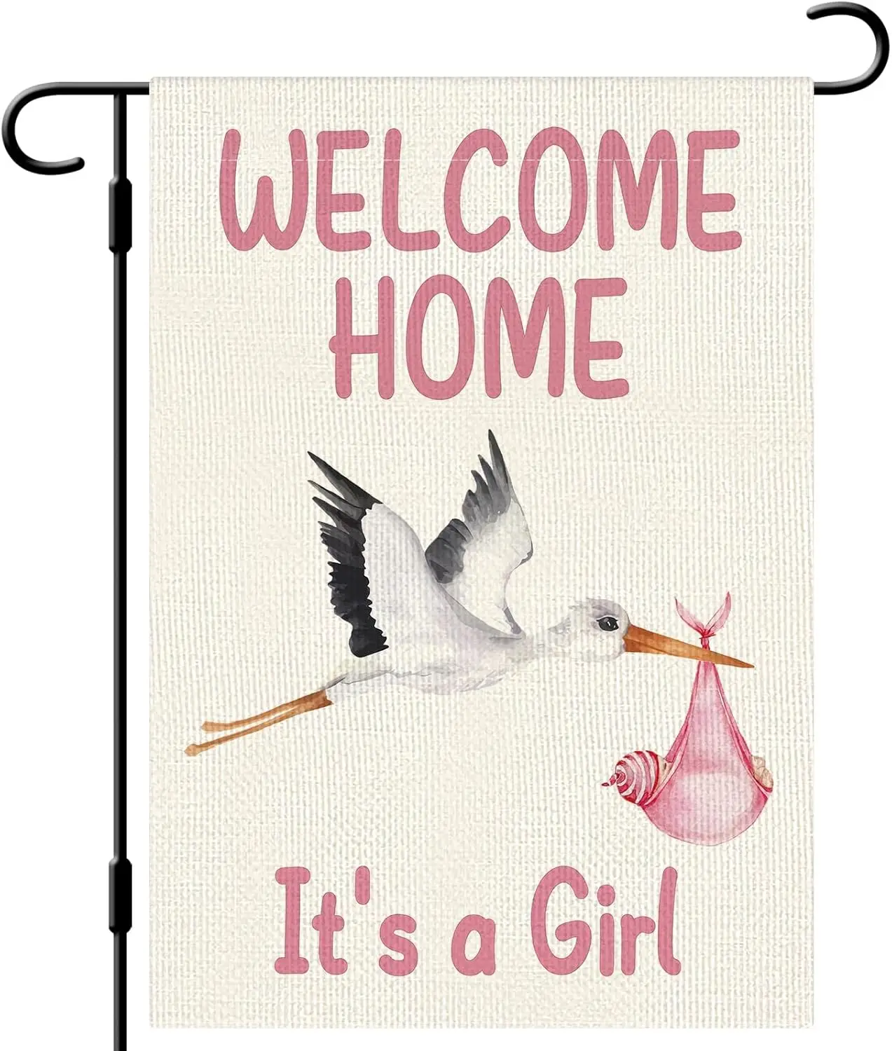 DLZDN Welcome Home Baby Girl Garden Flag Baby Shower Garden Flag 12×18 Inch Double Sided Burlap Flag Newborn Gender Reveal L zzo