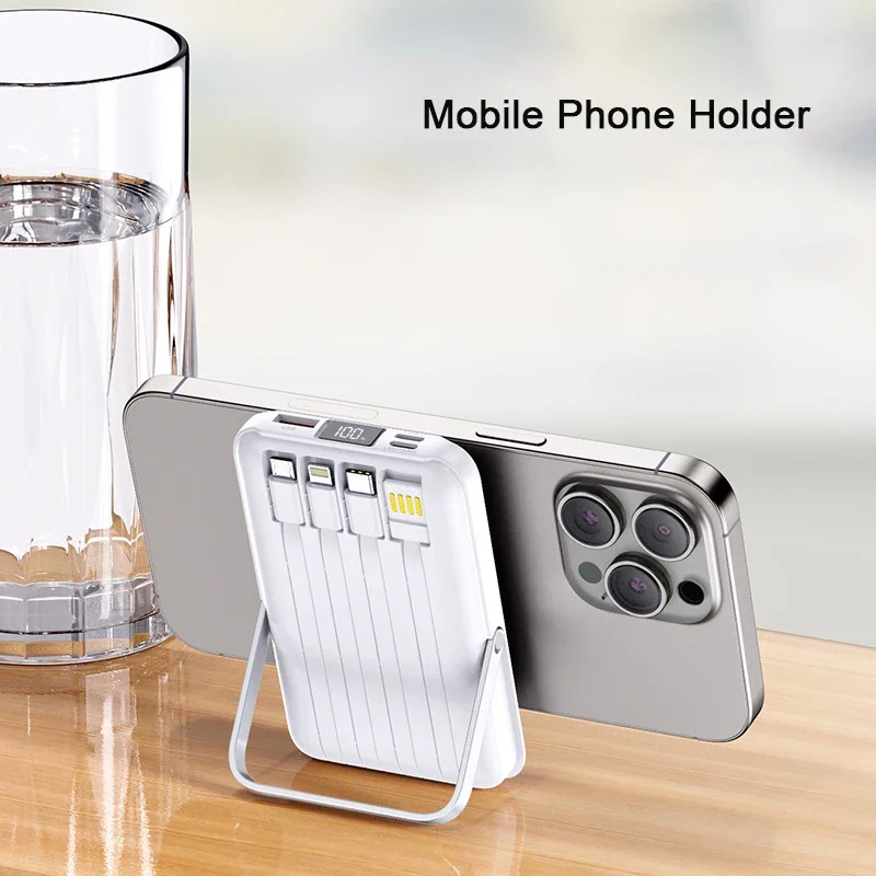 Banco de energía magnético de 22,5 W, cargador portátil inalámbrico de carga rápida con soporte de Cable, batería externa para IPhone Iwatch Magsafe