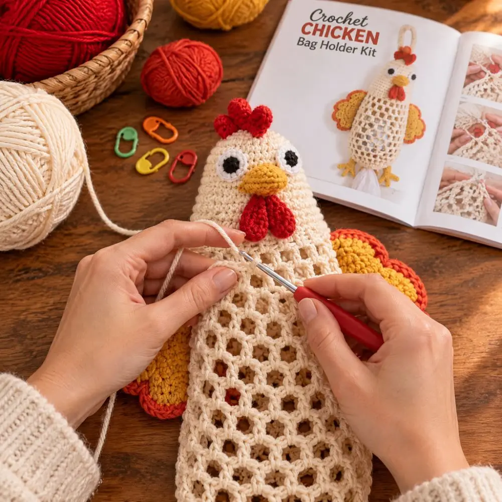 Handmade Crochet Animal Bag Holder Kit DIY Yarn Craft Animal Shaped Plastic Bag Dispenser Wall Hanging Cute Stylish