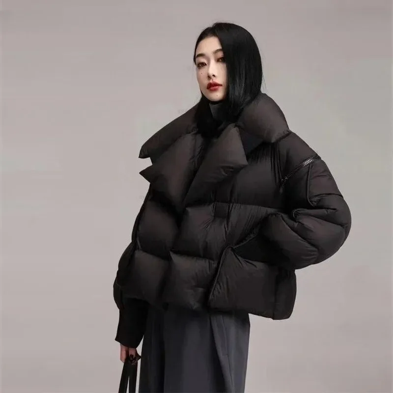 2025 Winter Puffer Jacket Women Short 90% White Duck Down Coat Female Streetwear Warm Parkas Removable Sleeves Outwear