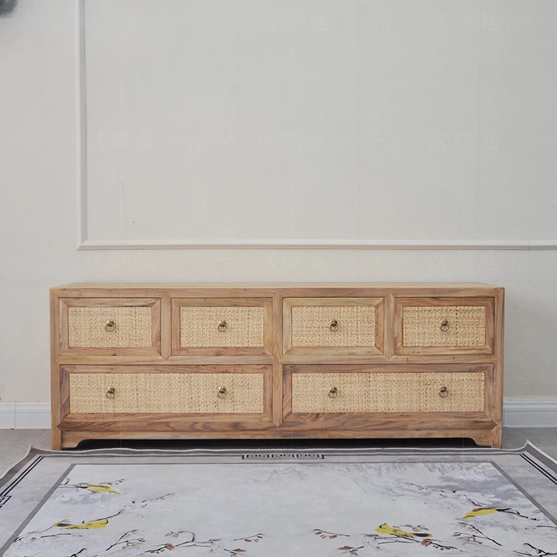 

New Chinese TV cabinet old elm mat closet bedroom simple camphor wood locker all solid wood floor cabinet