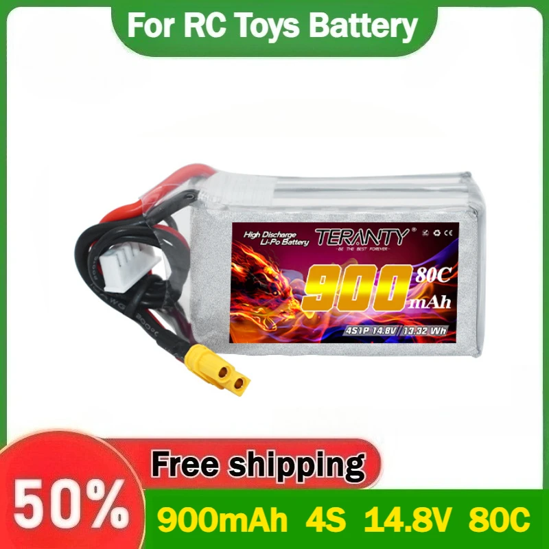 

900 мАч 4S 14,8 В 80C подходит для высоковольтной литиевой батареи RC Drone FPV 2-2,5 дюйма