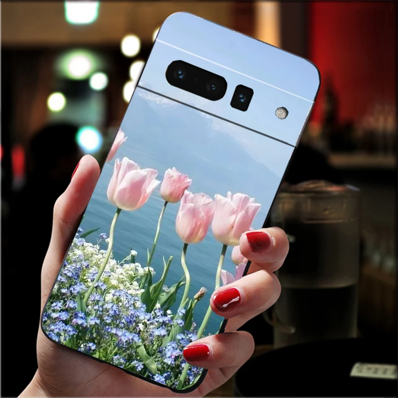 

Phone Case For Google Pixel 10 9 Pro XL 9A 8 7 6 Pro Pixel 8A 7A 6A Pixel 8 7 6 5 Tulips flower Red pink purple