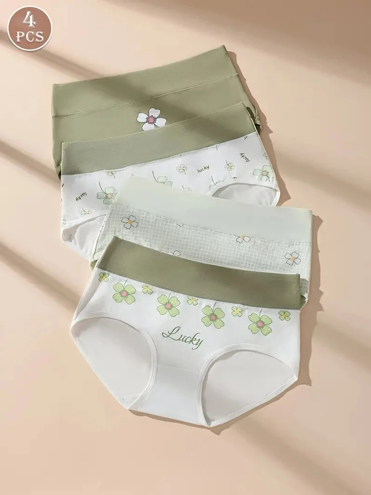 4Pcs/Set High Waist Underwear Cotton Women Panties Fashion Print Ladies Briefs Plus Size Sexy Panty Breathable Female Lingerie