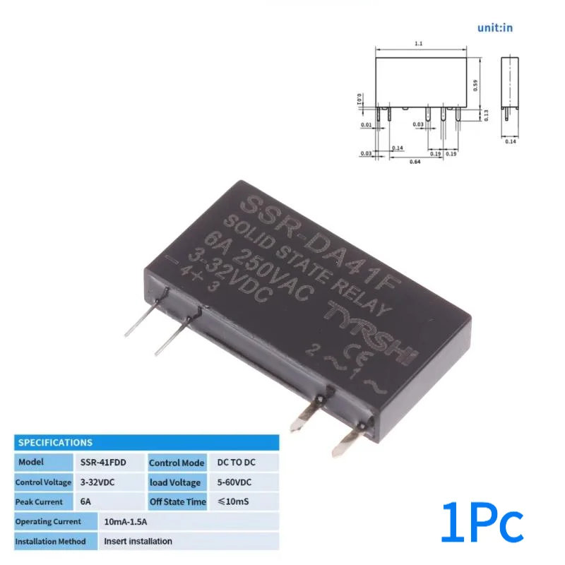 #1Pc SSR-41FDD/41FDA Solid State Relays DC To DC Slim Relay Module 3-32VDC 6A Mini Relay Non-contact DIN Rail Relay