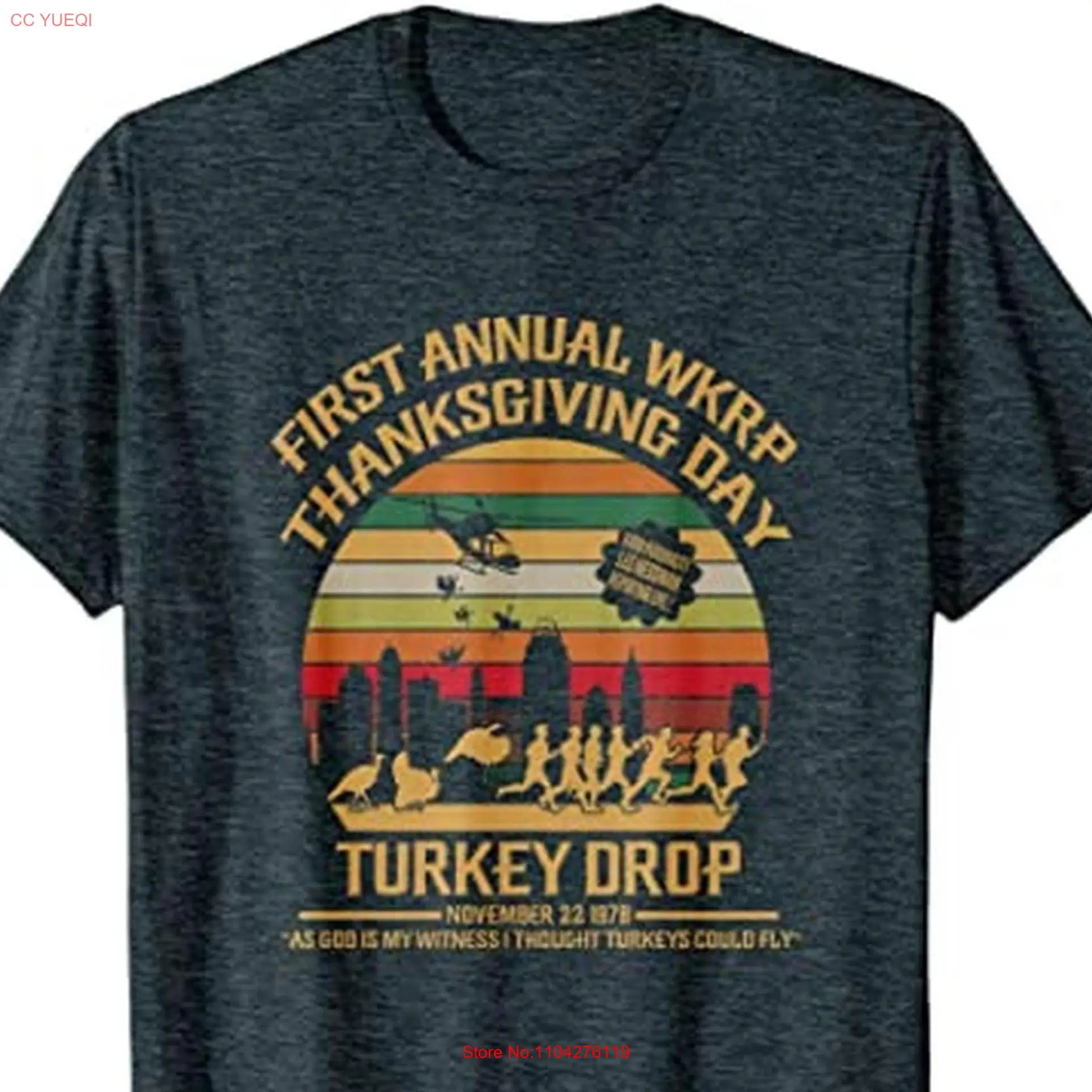 First Annual WKRP Thanksgiving Day Turkey Drop T Shirt in Cincinnati SweaT DanielTovarArt long or short sleeves