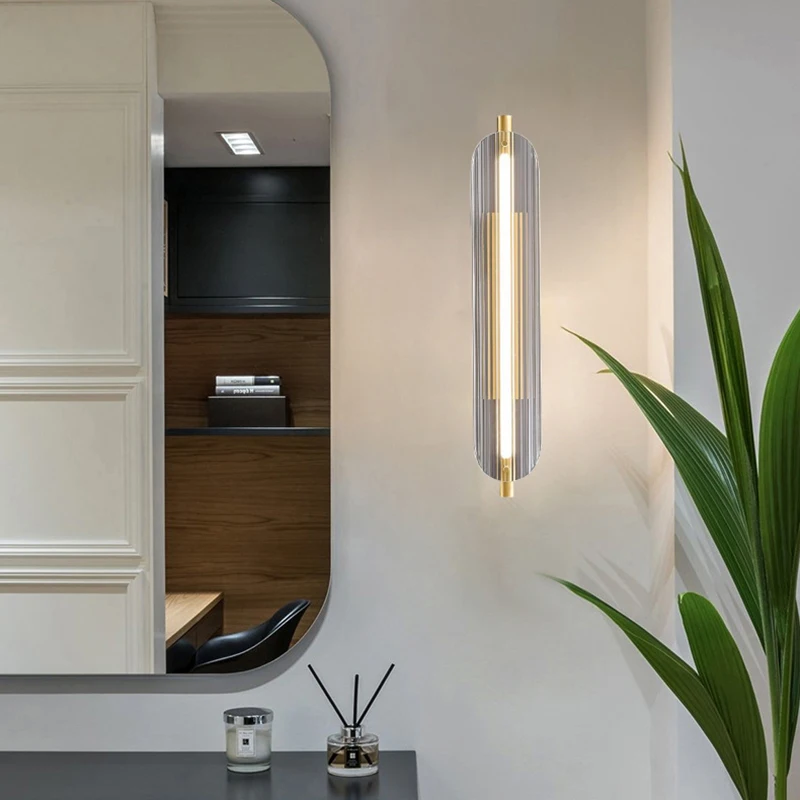 Modern Clear Glass Wall Light Brass Gold For Living Room Bedroom Aisle Restaurant Sconce Copper Gold  New Style