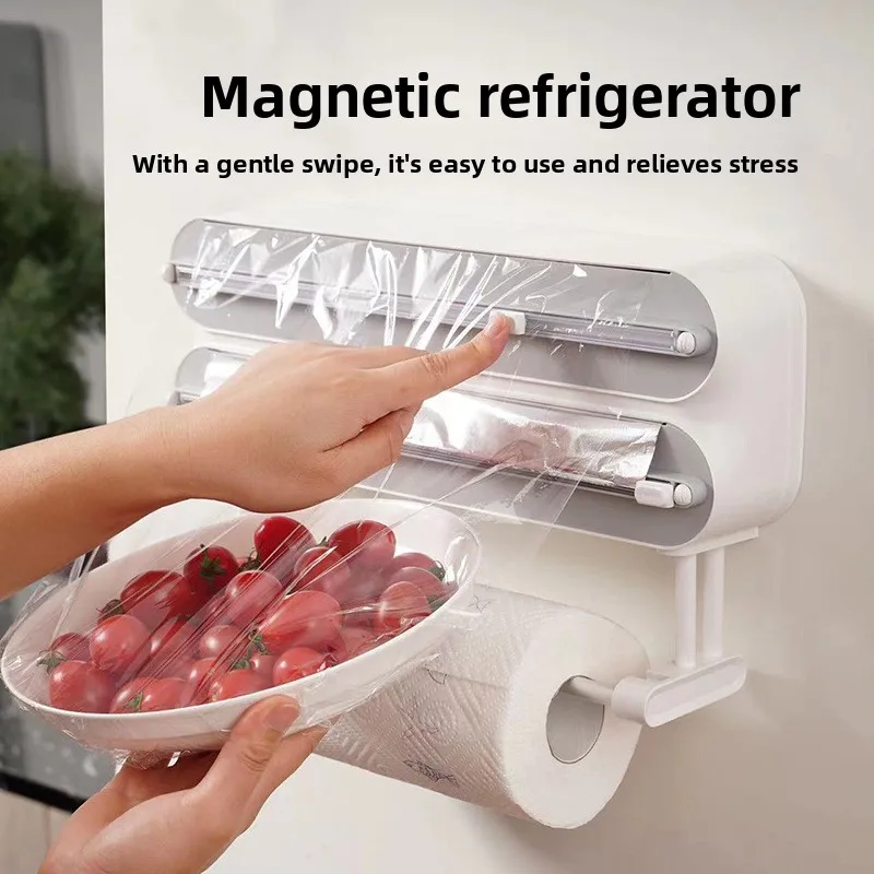 New Magnetic Refrigerator Kitchen Cling Film Cutting Machine Can Be Hung Without Drilling Bi-directional Sliding Knife Household