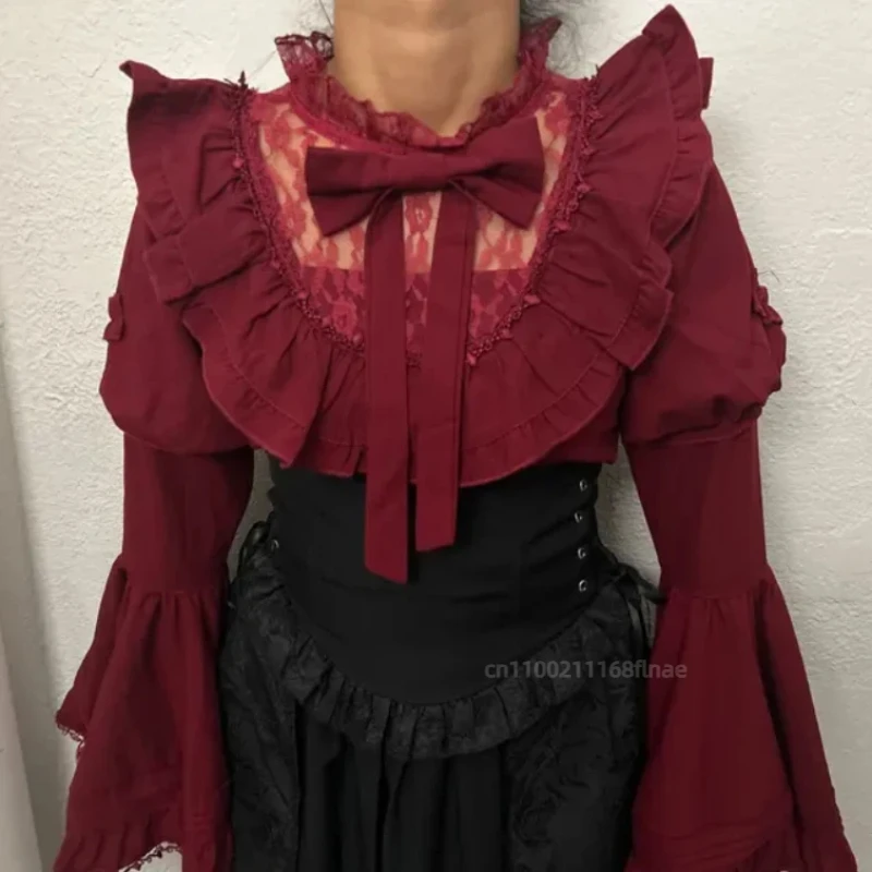 European Dress, Dark Gothic Style Lolita Shirt, Fishbone Half Skirt, Silk Sleeve Set, Lolita Elegant and Gorgeous Two-piece Set