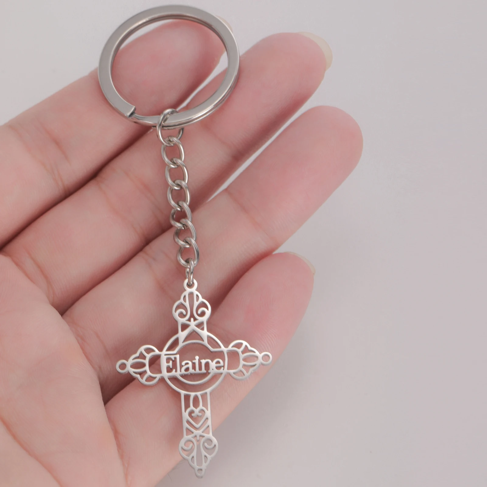 Lemegeton Custom Name Cross Keychain for Women Men Stainless Steel Pendant Personalized Key Chain Valentine's Day New Year Gifts