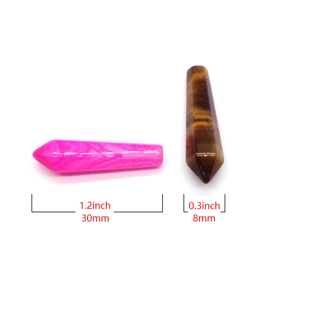 8x30mm Pointed Hexagonal Column Natural Stone Agate Healing Chakra Reiki Wand DIY Jewelry Making Accessories Energy Crystal Gift
