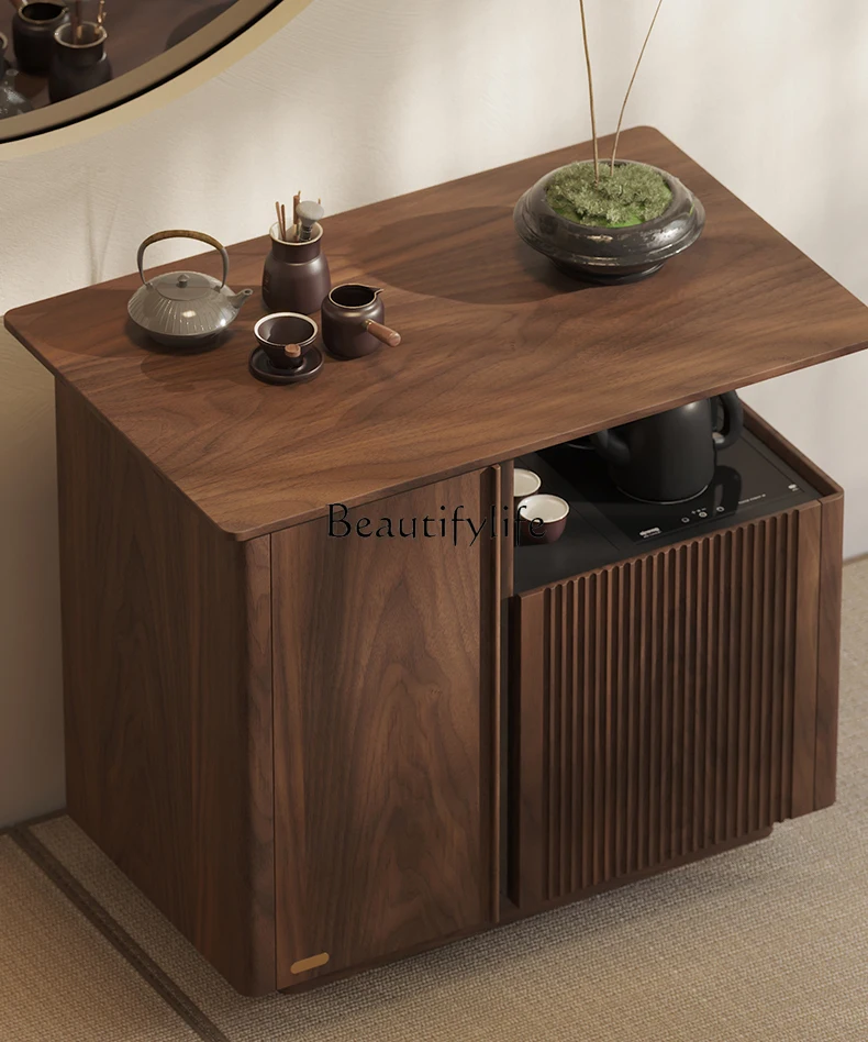 

Solid Wood Rotating Tea Cart Household Living Room Sofa Side Cabinet Coffee Table Black Walnut Tea Cabinet Movable