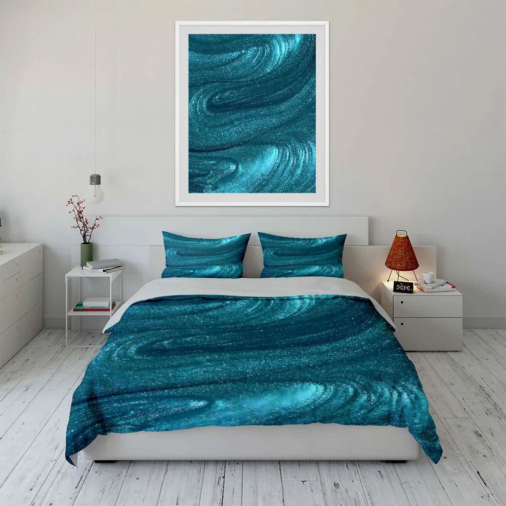 Blue Glitter Swirl Texture Print Soft Comfortable Duvet Cover Bedding Set Included 1*Duvet Cover  2*Pillowcases Luxury gifts