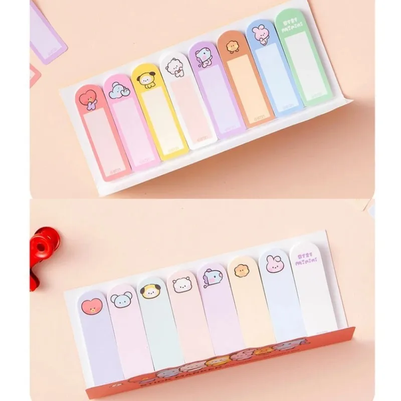 Kawaii Cartoon Bt21 Figure Sticky Notes Small Animal Pattern Refrigerator Message Stickers Student Bookmarks Stationery Supplies