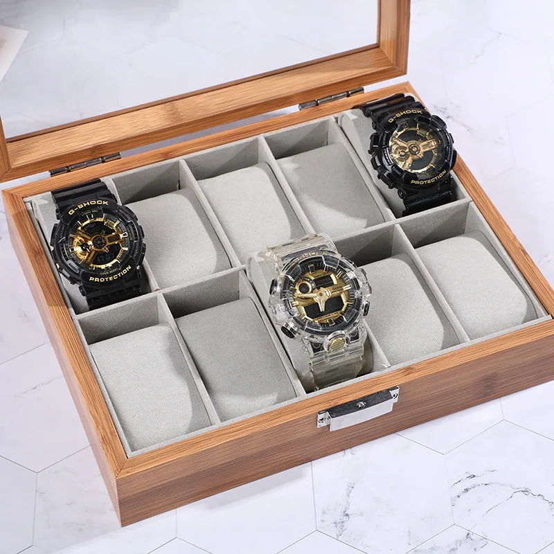 Opening Watch Display Box Wood Grain Watch Organizer Case 6 10 12 Slot Wooden Watch Storage Box Window