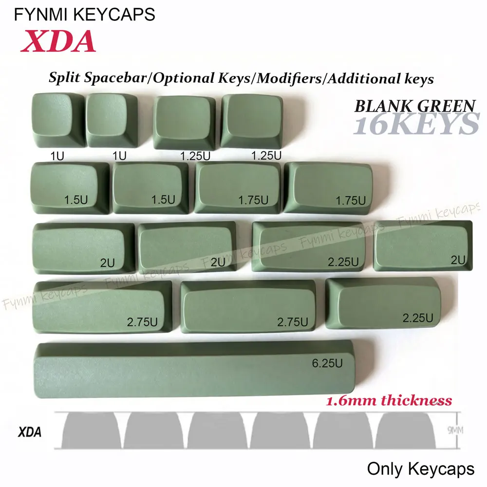 Fynmi XDA Optional Keycaps 1/1.25/1.75/2/2.25/2.75/6.25U Blank White/Green/Milk PBT Additional Keycaps for MX Mechanical Switch