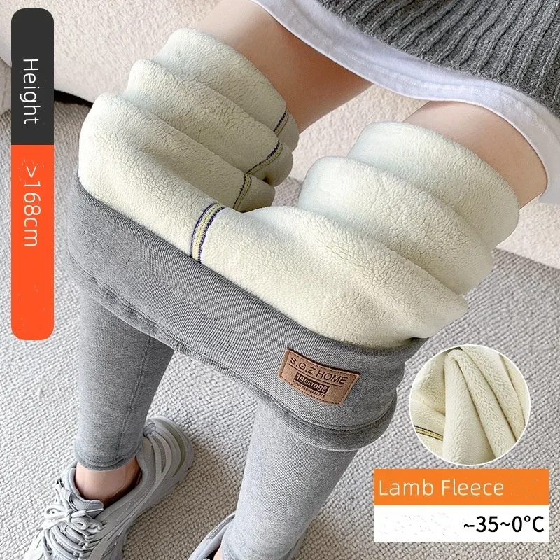 Mallas cálidas de lana de cordero de 170cmMM, pantalones sin costuras, mallas térmicas gruesas de cintura alta, ropa de invierno y otoño, pantalones ajustados para mujer 2024