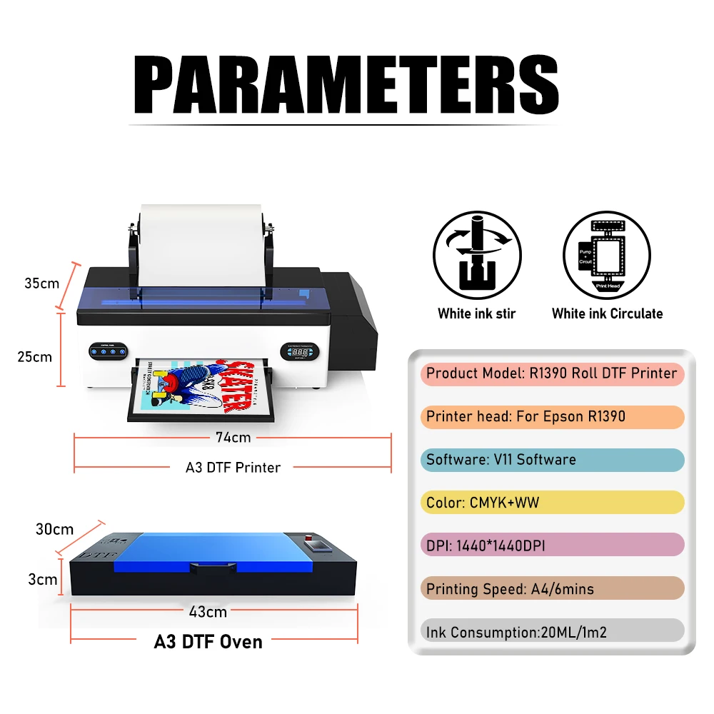 Colorsun A3 DTF Printer For Epson R1390 Impresora dtf T-shirt Transfer Printing Machine For T-Shirt Hoodies Sweatshirt