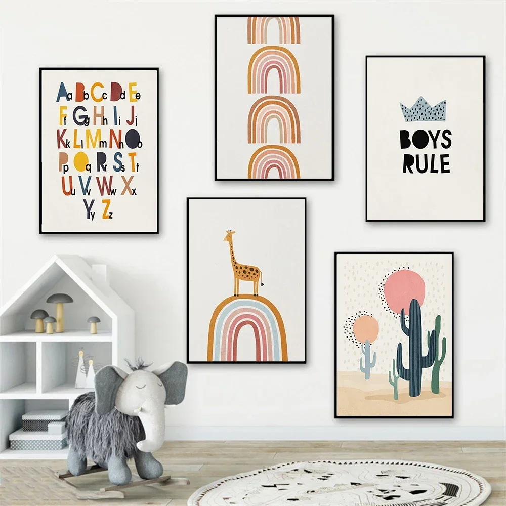 Rainbow Alphabet Poster Educational ABC Letter Canvas Painting Baby Gift Wall Art Print Picture For Kids Room Boho Nursery De