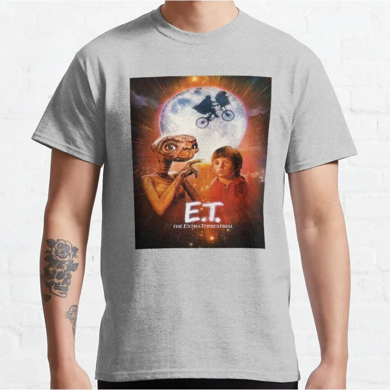 E.T. The Extra Terrestrial (1982) Movie 80s Horror movie Alien Sci fi Short-sleeve crewneck T-shirt large size Adult Tops S-6xl