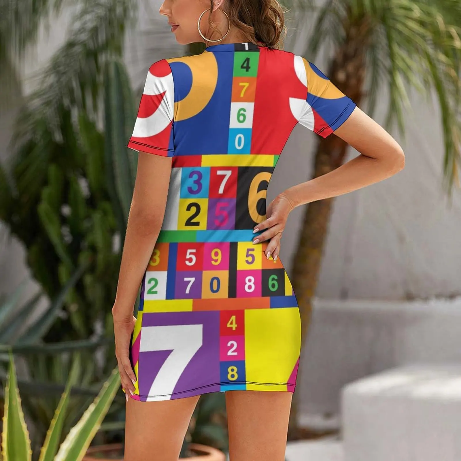 Coloured Numbers Short Sleeved Dress evening dress dress for women 2024 Beachwear