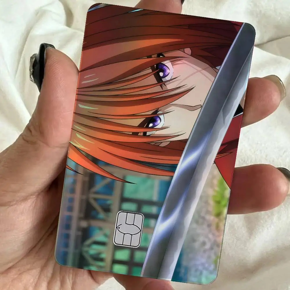 Anime R-Rurouni Kenshin 4Pcs Holographic Laser Card Stickers - Rainbow Shimmer Waterproof Skin For Credit & Bank Cards