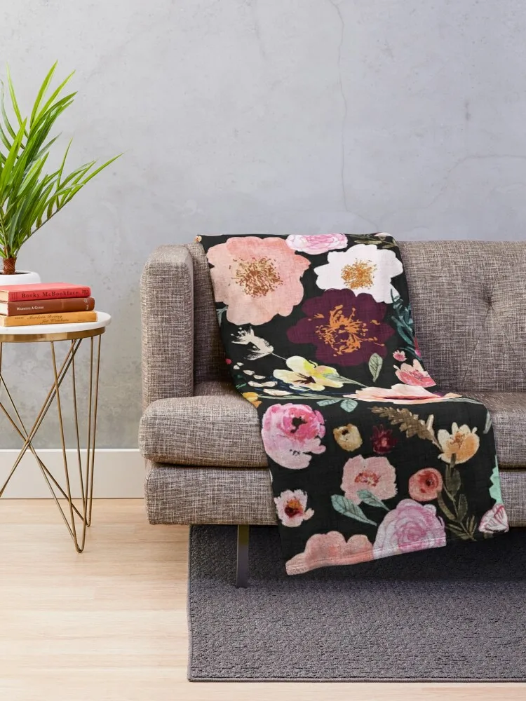 Burst into Bloom (midnight) Throw Blanket for sofa Sofa Throw Luxury Throw Fluffy Shaggy Blankets