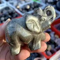 Natural Pyrite Elephant Statues Crystal Animal, Cute Carving Figurine, Natural, Christmas Gift, 1Pc 3