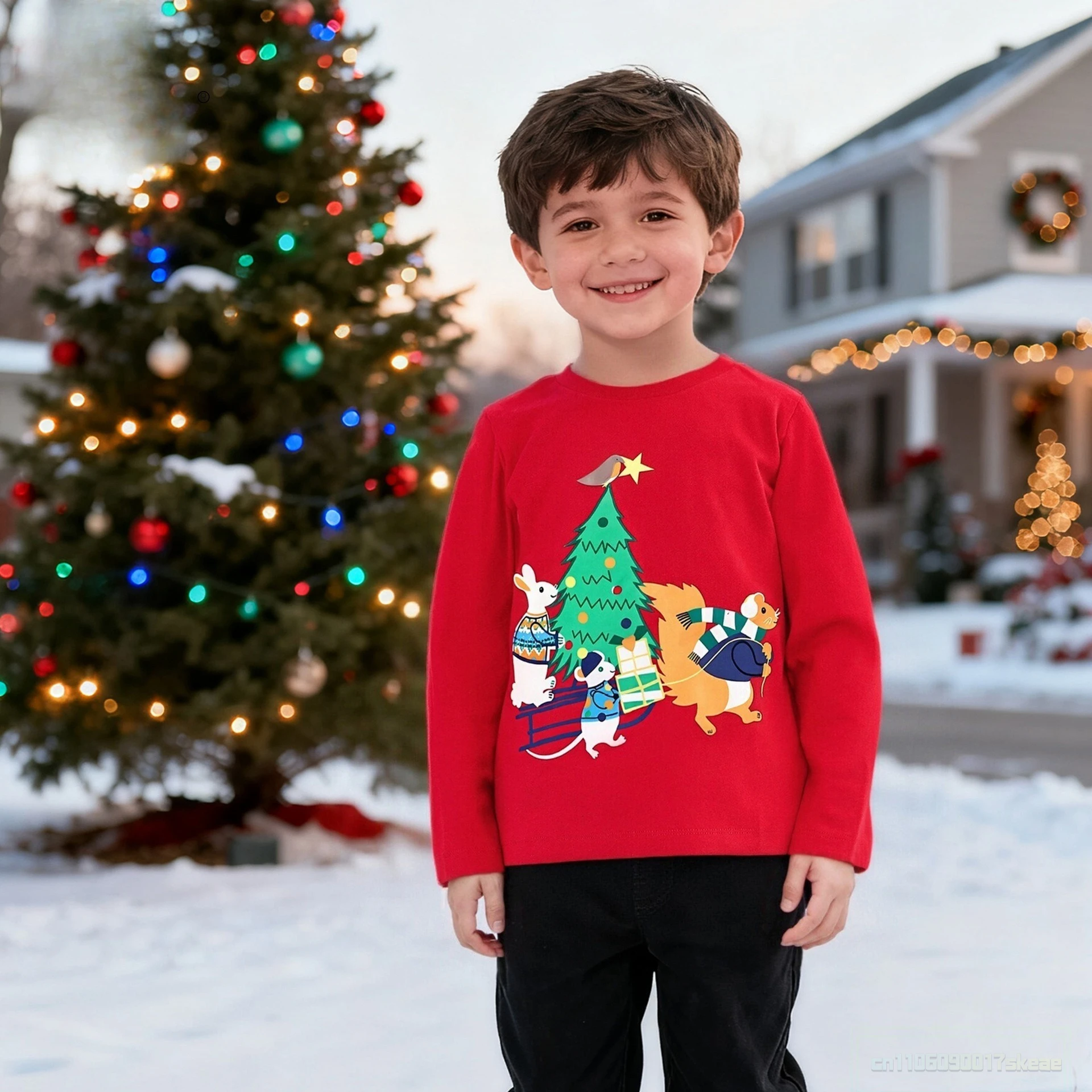 

Red Shirts 2-8T Christmas New Years Girls Sweatshirts Christmas Trees Long Sleeve Autumn Winter Cotton Children's Clothes Tops