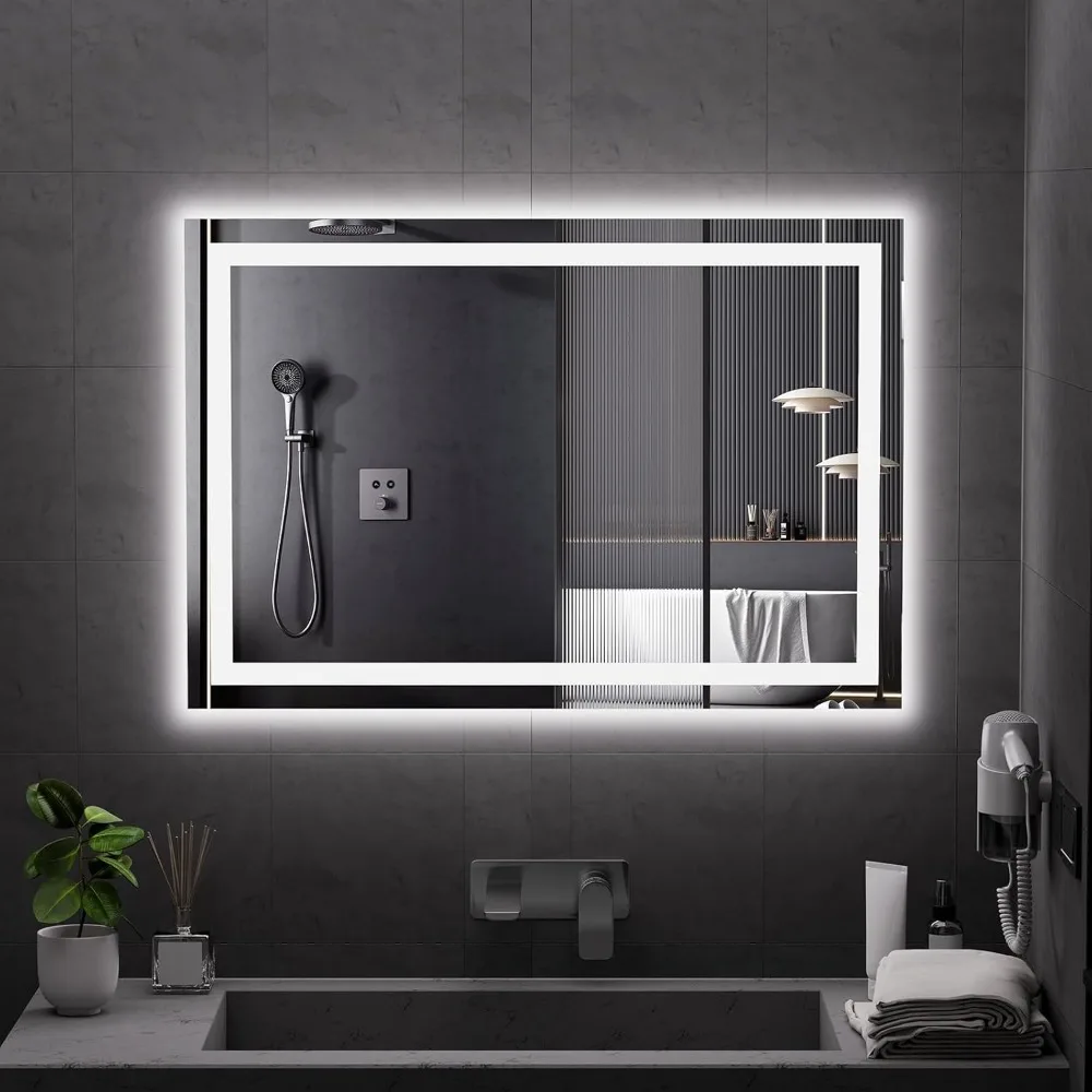 

Koonmi 38x26 LED Bathroom Mirror with Lights - Anti-Fog, Dual-Sided Lighting, 3 Color Temperatures, Dimmable, Memory Function, S