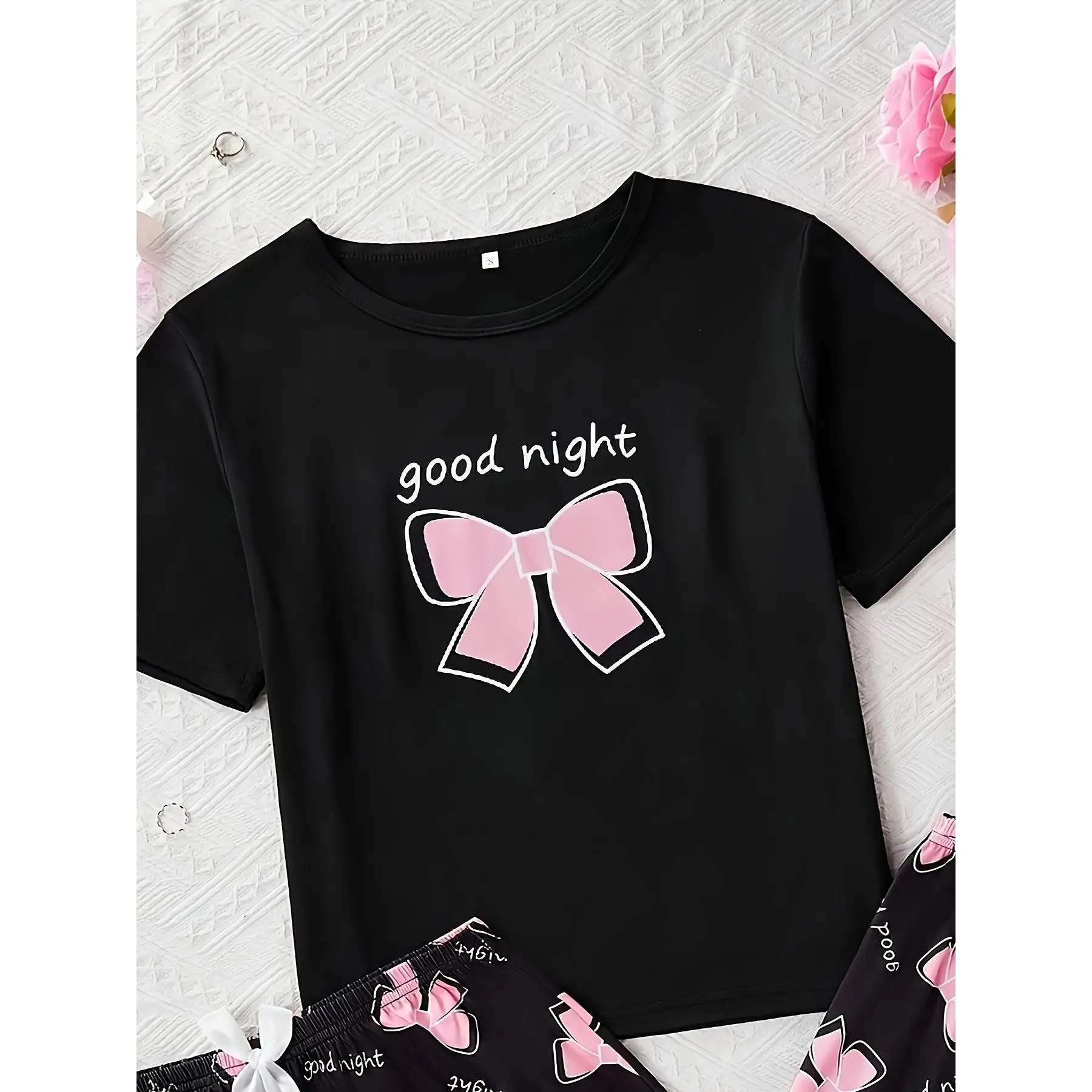 

1 Summer Fashion Women'S Casual T-Shirt, with Bowknot and Letter Print- Ideal for Father'S Day and Mother'S Day Gifts