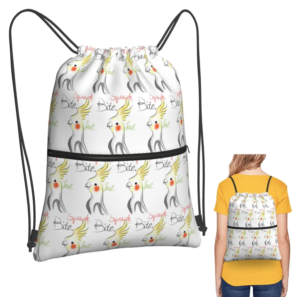 Cockatoo Cockatiel Parrot Squawk Bite Love Backpacks Fashion Drawstring Bags Storage Bag Book Bags for Man Woman School