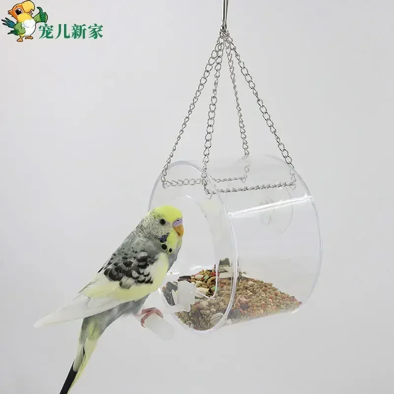 

New acrylic anti scattering feeder, suspended bird feeder, anti throwing and splashing bird food box, trough feeder