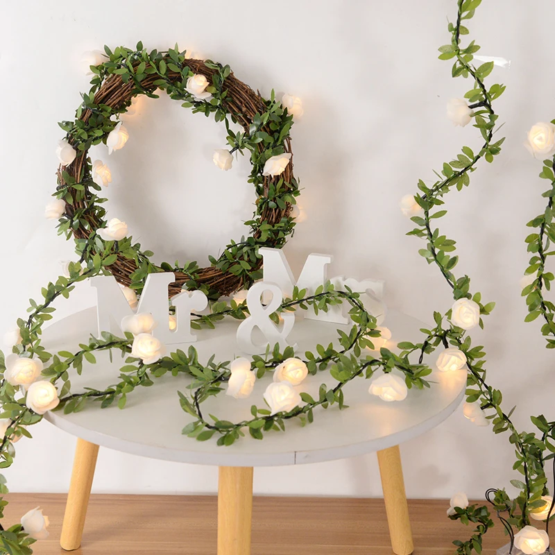1.5M 3M LED Rose Flower Garland Artificial Flower Plant Leaf Vine Fairy Lights For Wedding Home Garden Decoration Party Supplies