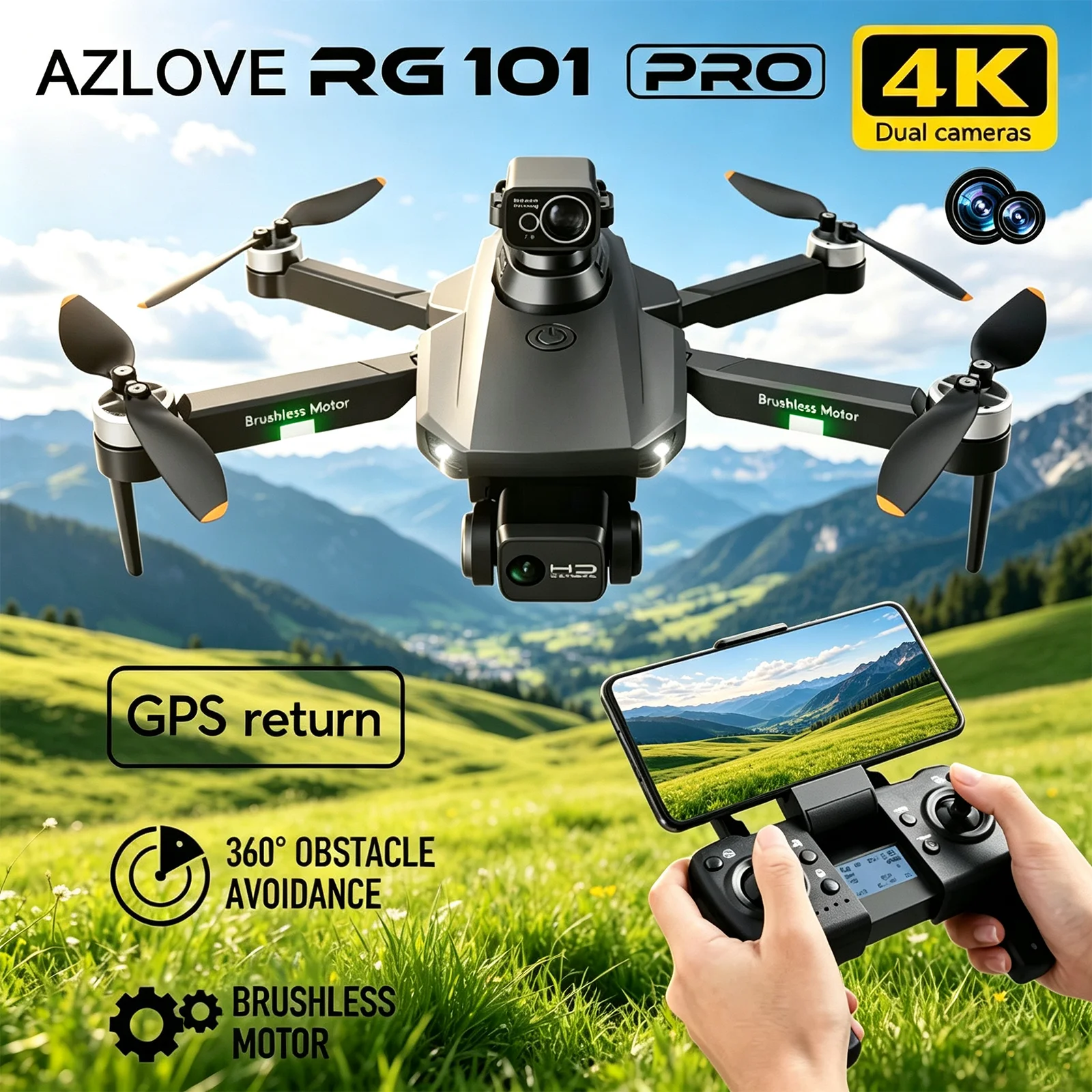 RG101 GPS Drone Professional 4K HD Dual Camera UAV 2-Axis Gimbal Brushless Motor Laser Obstacle Avoidance Foldable RC Quadcopter